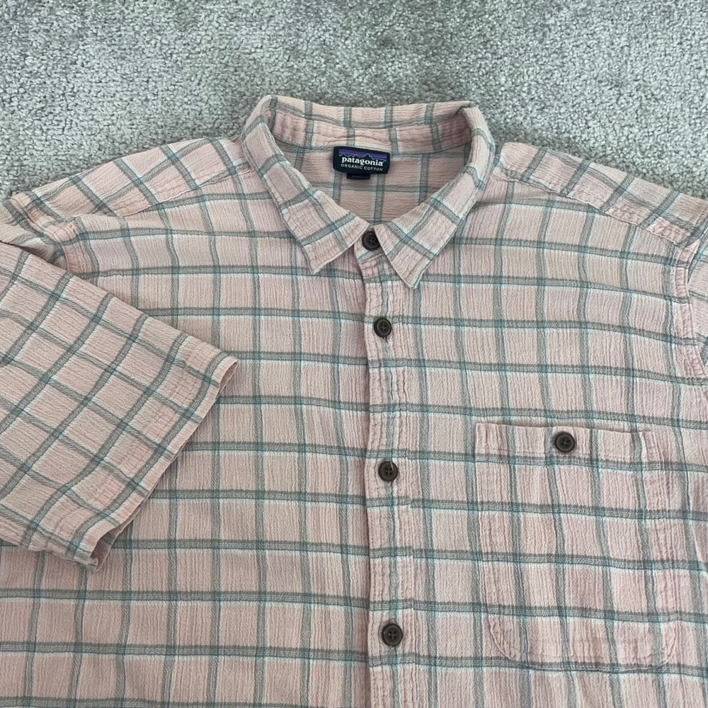 Patagonia Button Up Shirt Mens Extra Large AC Pink Plaid Organic Cotton